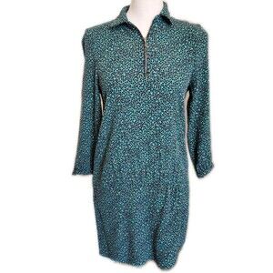 Zara Basic Quarter Zip 3/4 Sleeves Green Polka Dot Mini Dress, M